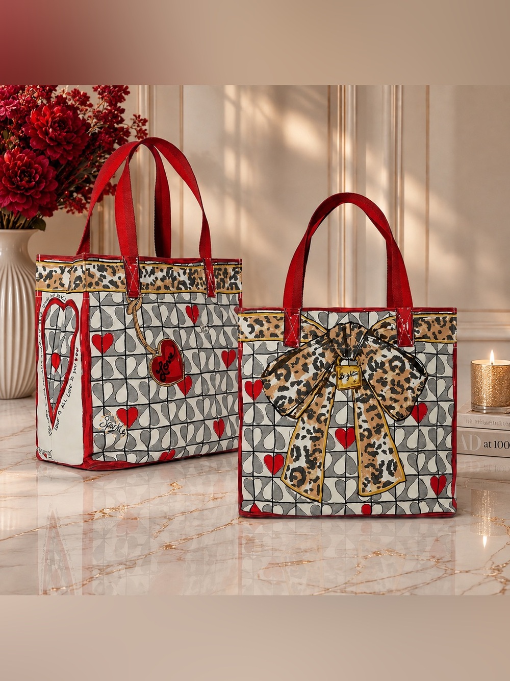 Brighton Red and Leopard Print Bow 15” x 15” Free Wild Love Tote New